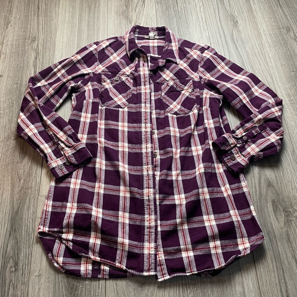 Duluth Trading Co Purple Plaid Long Sleeve Button Down Shirt Medium